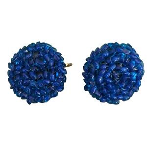 Blue Beaded Vintage 60’s Clip-On Earrings